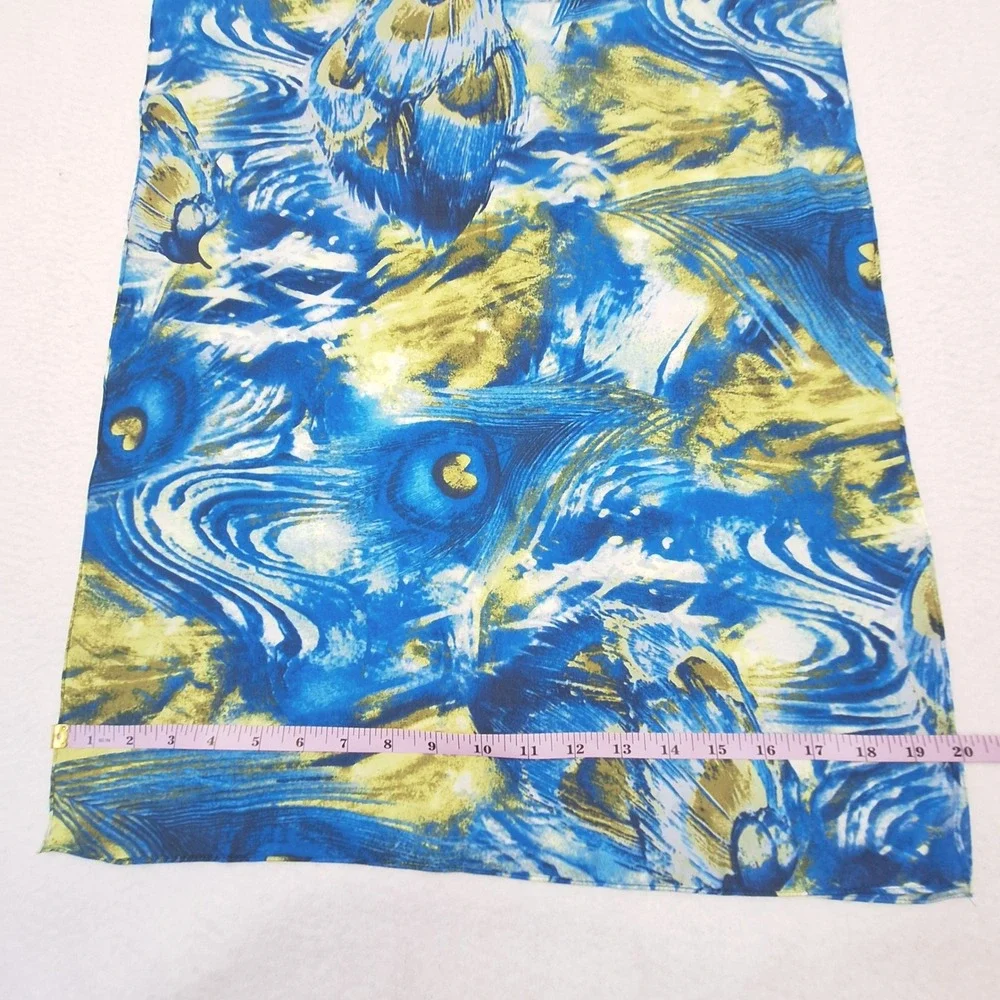 Additions by Chicos Scarf Womens One Size‎ Blue Yellow Peacock Abstract Print